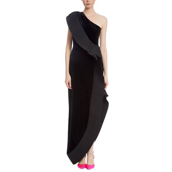 NEW ONE33 SOCIAL velvet asymmetric one-shoulder neckline sheath dress in black